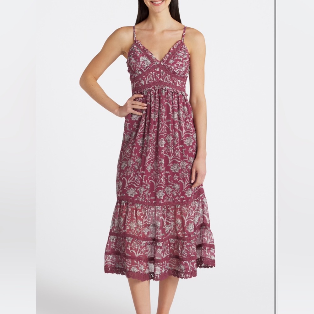 Spaghetti Strap Midi Dress in Rose Floral